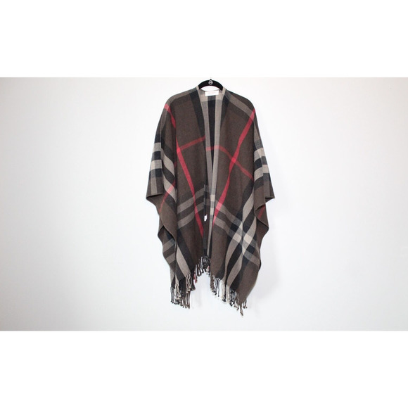 Mer Sea Classic Travel Wrap Plaid Fringe Poncho Brown MerSea One Size OS H14279 - Picture 7 of 10
